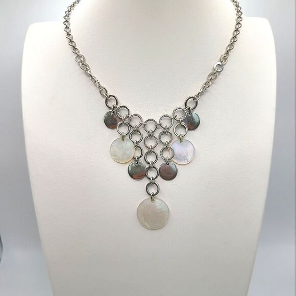 Lia Sophia Necklace,  Silvertone and Mother of Pearl - Picture 1 of 7